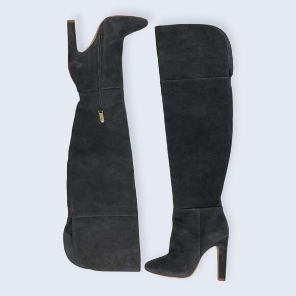 Joie Bentlee Dark Gray Suede Over The Knee Zip 4.25" Thick Heeled Boots 37 7 - Picture 2 of 14